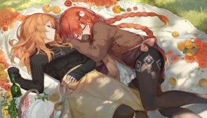 图片[2]-二次元COS分享[P站美图推荐] 喝下午茶的茶色长发女孩，编不下去了自己下载吧！-二次元COS分享次元吧