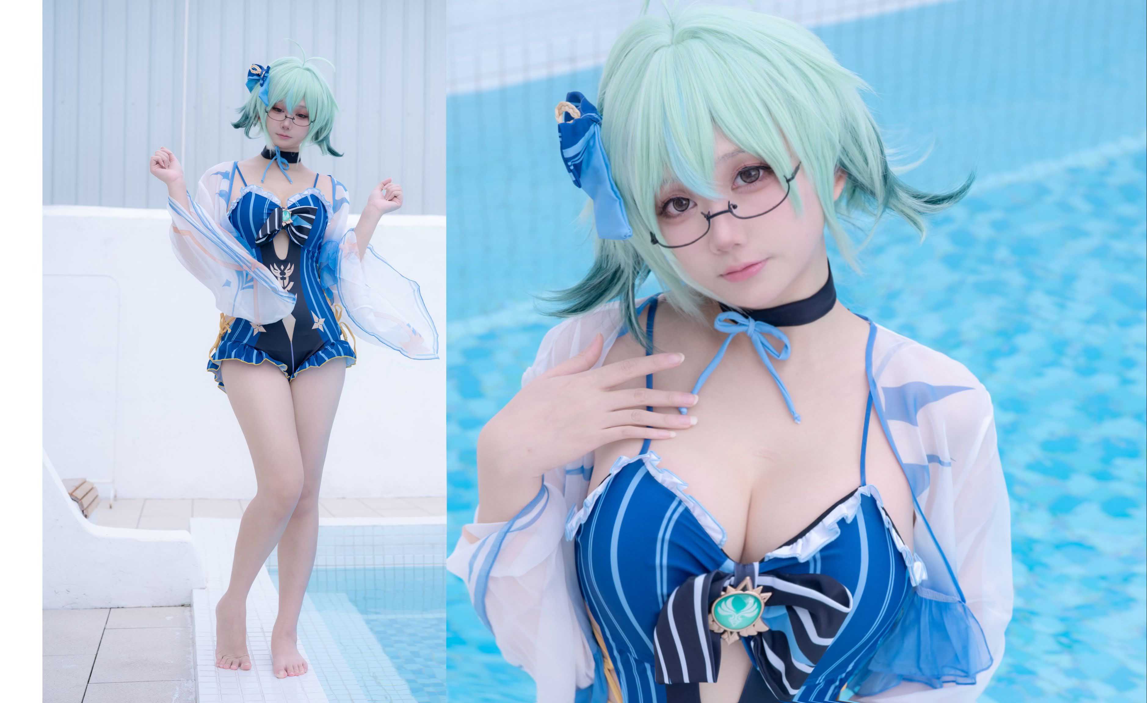 眼镜娘真是太棒了！泳装砂糖-二次元COS分享次元吧