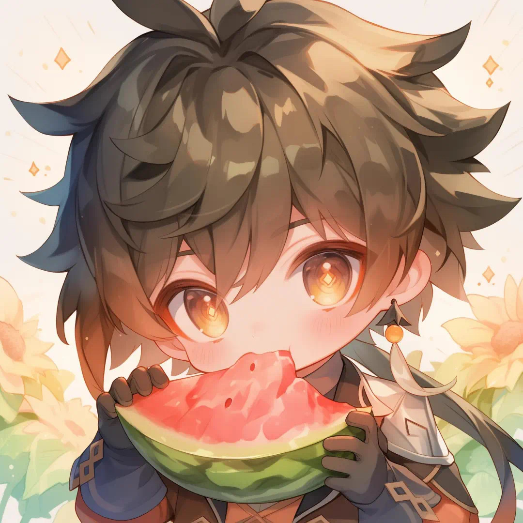 图片[1]-二次元COS分享夏日炎炎，原神Q版角色萌态可掬，手持清凉西瓜大快朵颐-二次元COS分享次元吧