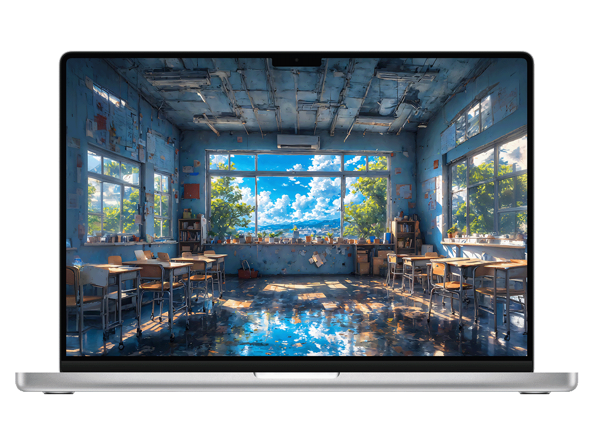 城市边缘的废弃教室-窗外风景与室内旧时光交织电脑壁纸-二次元COS分享次元吧