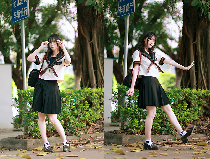 [JK]林荫道上的 JK 青春-白衫黑裙的元气瞬间-二次元COS分享次元吧