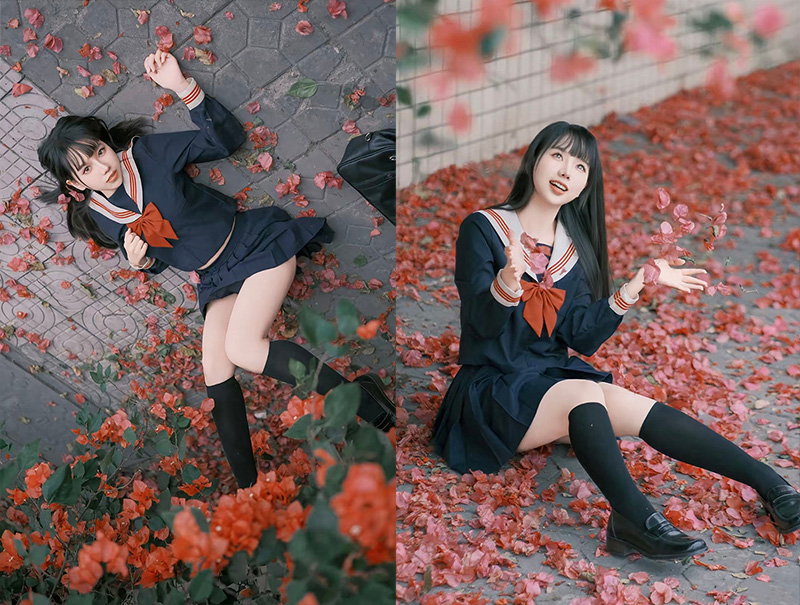 [JK]躺在花海里的校园少女，藏着夏日心事-二次元COS分享次元吧