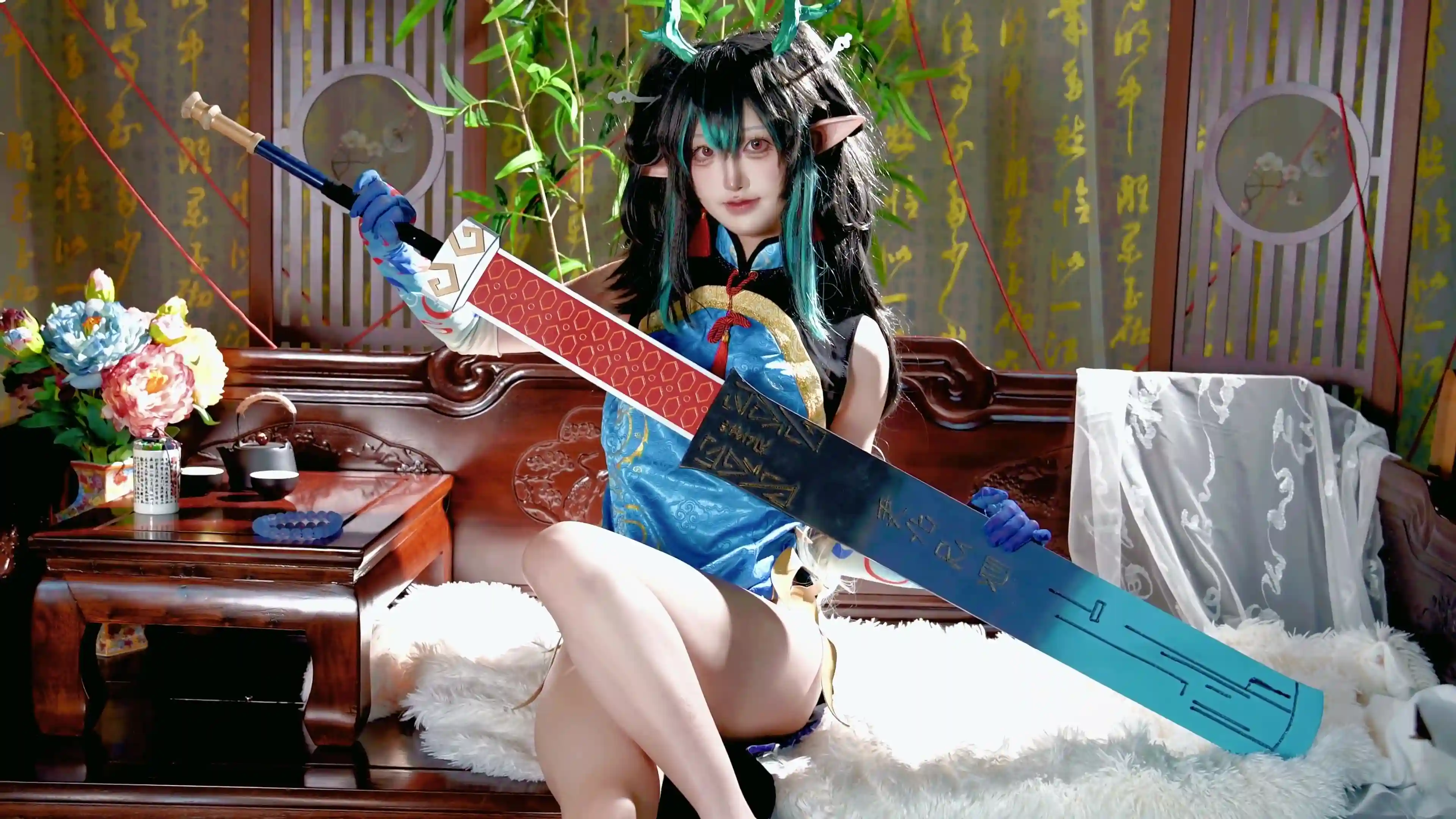 明日方舟 夕-旗袍装，持双刀的东方韵味-二次元COS分享次元吧