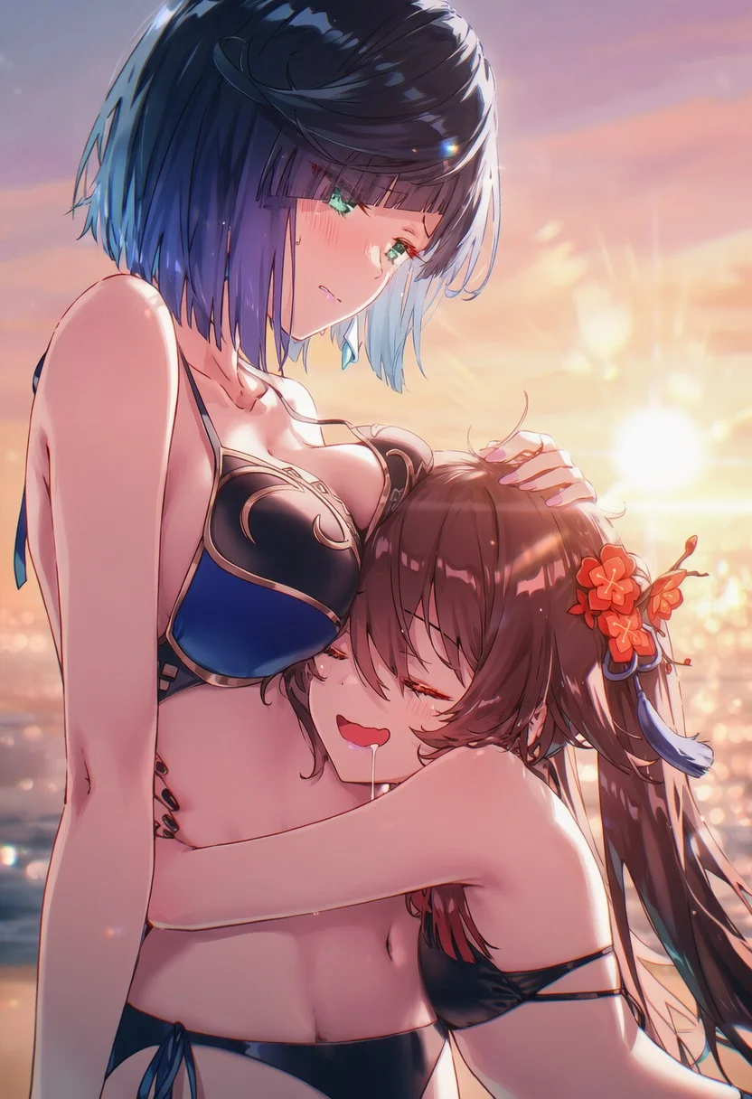 原神 夜兰 胡桃-海滩落日下的亲昵时刻-二次元COS分享次元吧