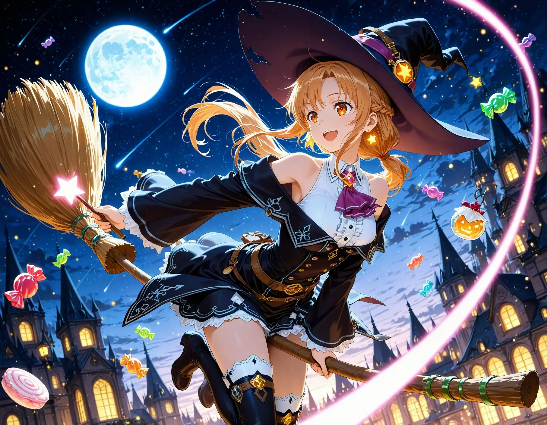 万圣节之夜，结城明日奈化身俏皮女巫，于星月与糖果间乘风而至-二次元COS分享次元吧