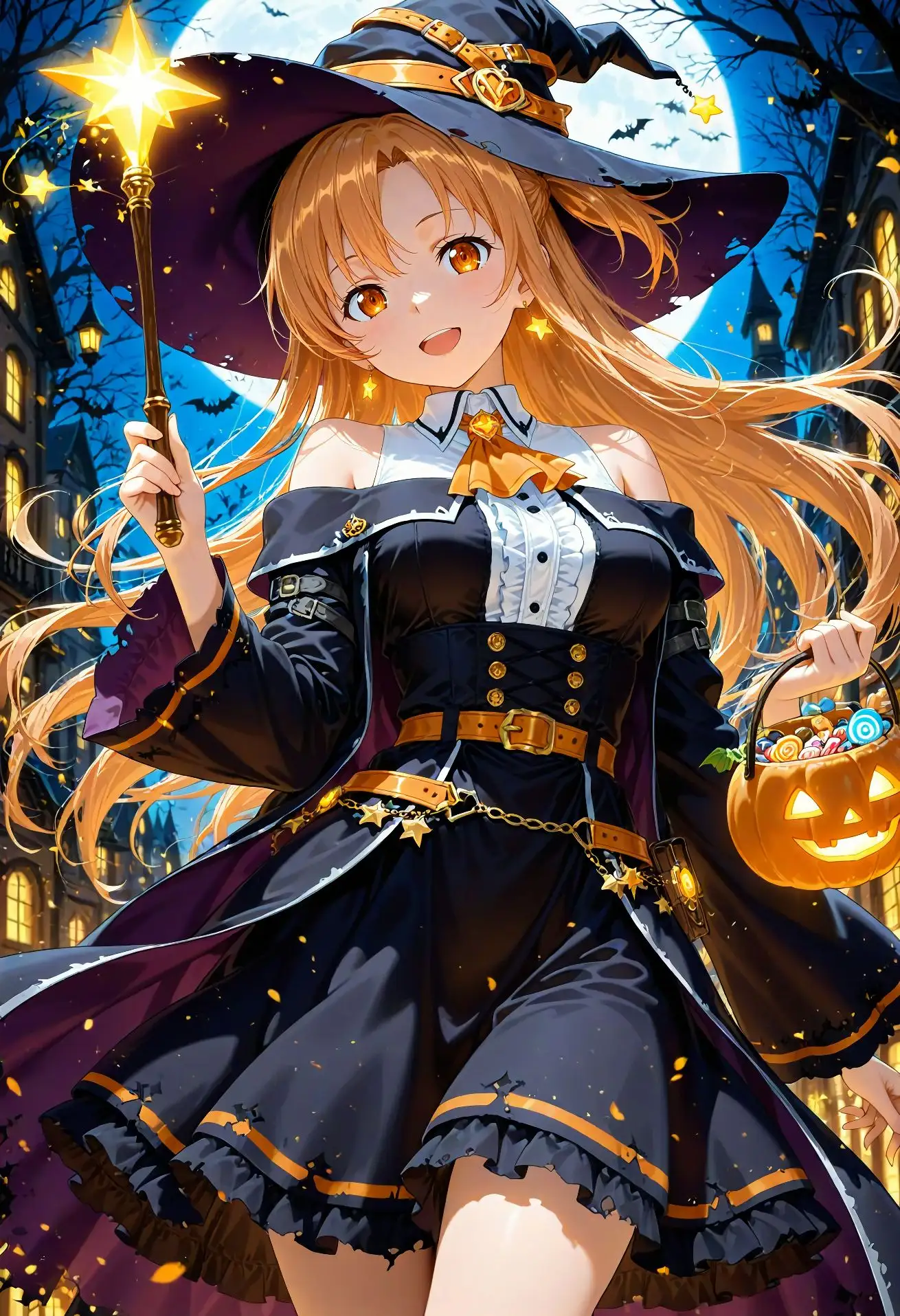 图片[2]-二次元COS分享万圣节之夜，结城明日奈化身俏皮女巫，于星月与糖果间乘风而至-二次元COS分享次元吧